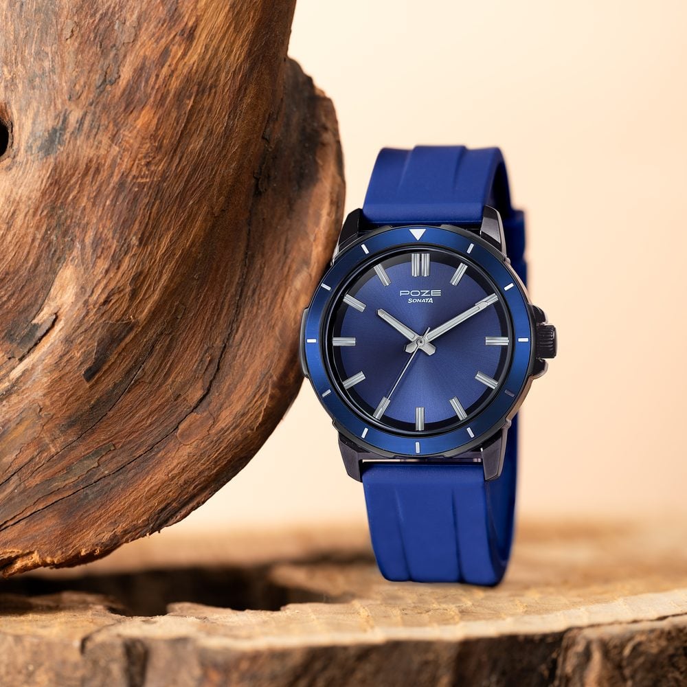 [sp70075kp01] Sonata Poze Quartz Analog Blue Dial Blue Silicone Strap Watch For Men