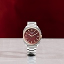 Sonata Poze Quartz Analog Red Dial Silver Metal Strap Watch For Men