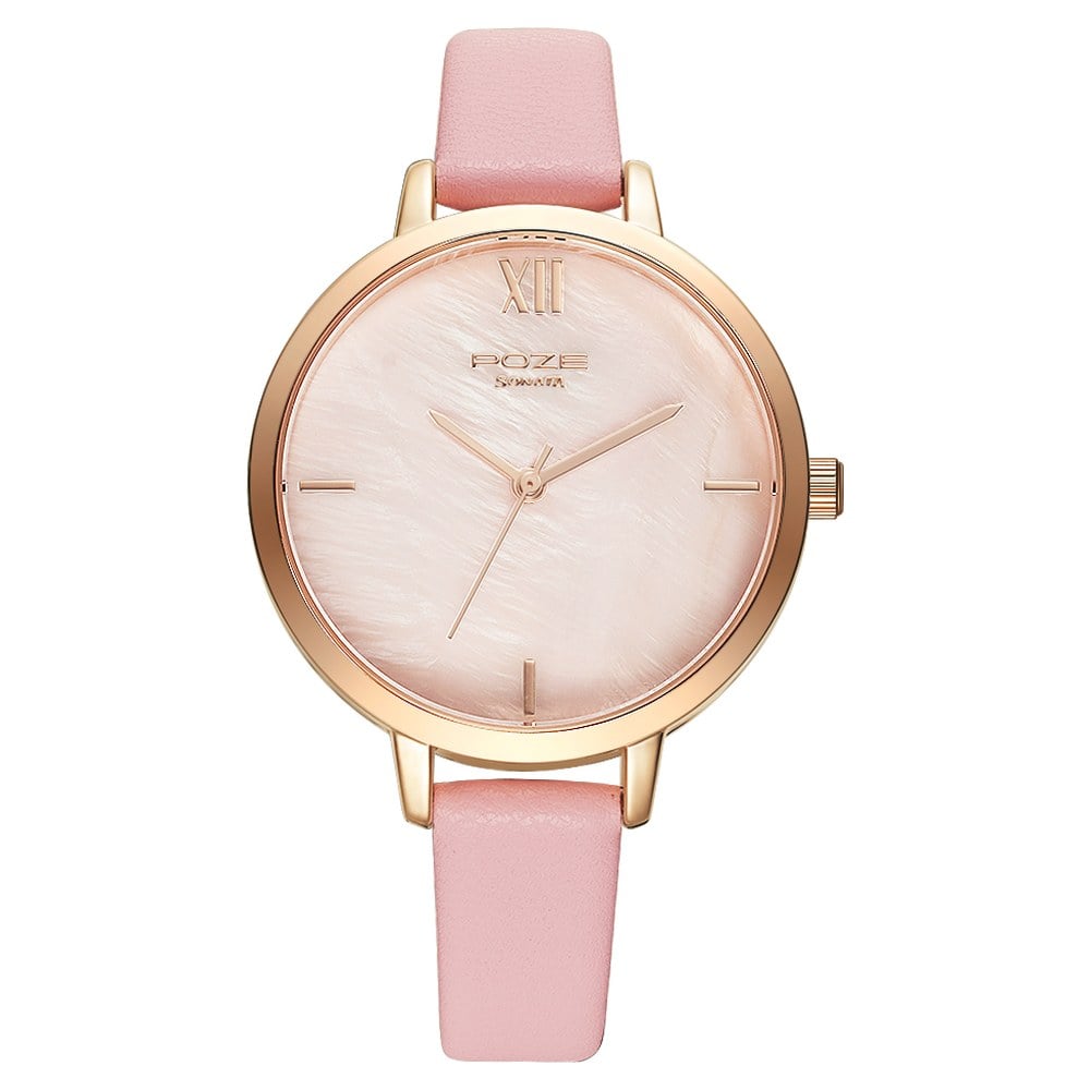 Poze by Sonata Quartz Analog Pink Dial PU Leather Strap Watch for Women