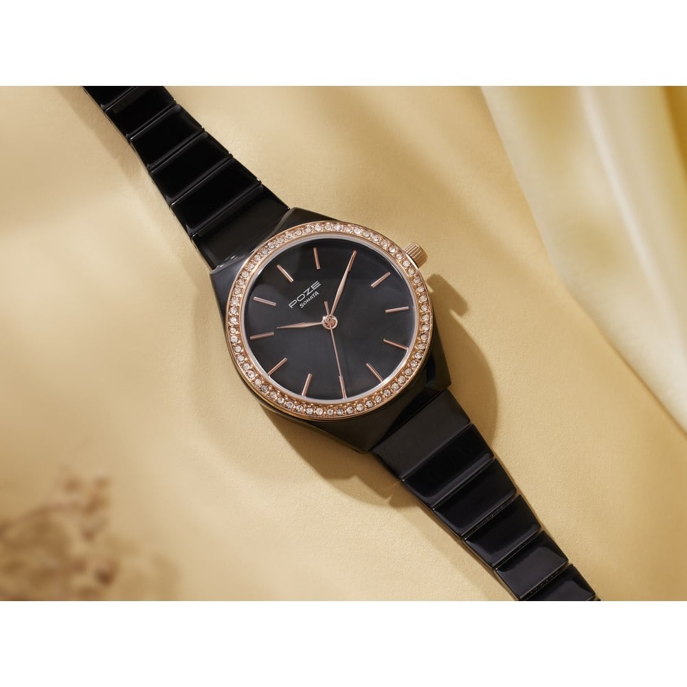 [sp80053km01w] Sonata Poze Quartz Analog Brown Dial Metal Strap Watch for Women