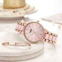 Sonata Poze Quartz Analog Pink Dial Rose Gold Color Metal With Crystal Strap Watch For Women