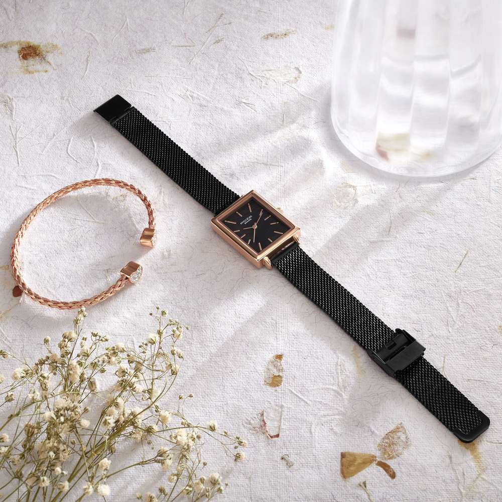 Sonata Poze Quartz Analog Black Mother Of Pearl Dial Black Color Stainless Steel Strap Watch For Women