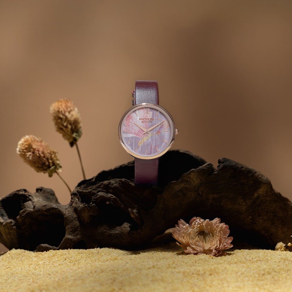 [sp80113wl01] Sonata Poze Quartz Analog Multicoloured Dial Leather Strap Watch For Women