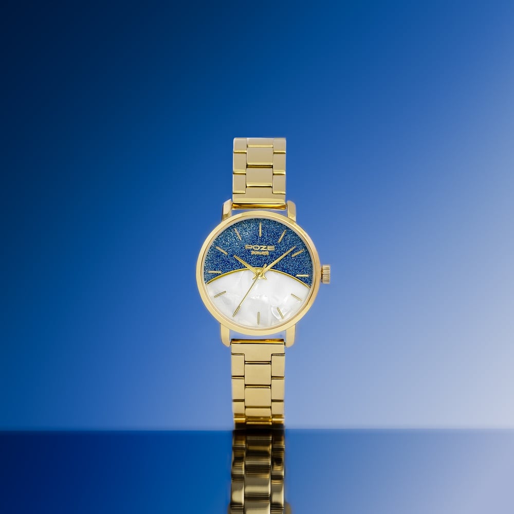 [sp80130ym01] Sonata Poze Quartz Analog Mother of Pearl Dial Golden Metal Strap Watch For Women