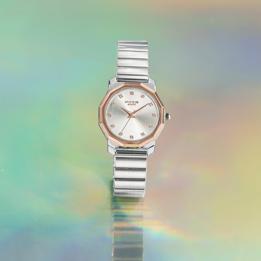 [sp80131km01] Sonata Poze Quartz Analog Silver Dial Silver Metal Strap Watch For Women