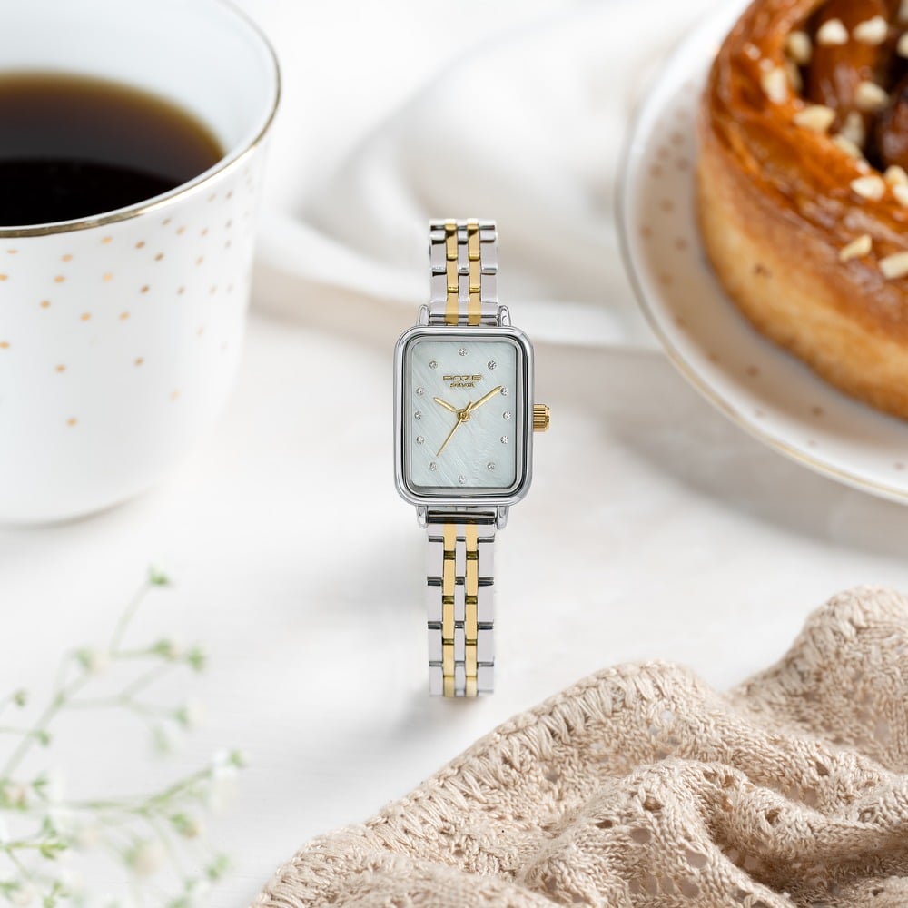 [sp80133bm01] Sonata Poze Quartz Analog Mother of Pearl Dial Two Toned Metal Strap Watch For Women