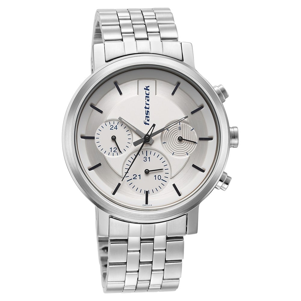 [3287SM01] Fastrack Tick Tock White Dial Watch for Guys
