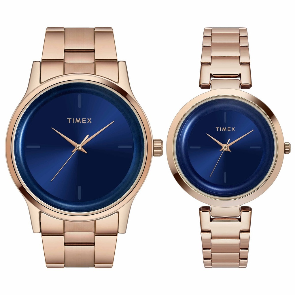 [TW00PR296] Timex Fashion Collection Premium Quality 3 Hands Pair's Analog Blue Dial Coloured Quartz Watch, Round Dial with 42 mm Case width - TW00PR296