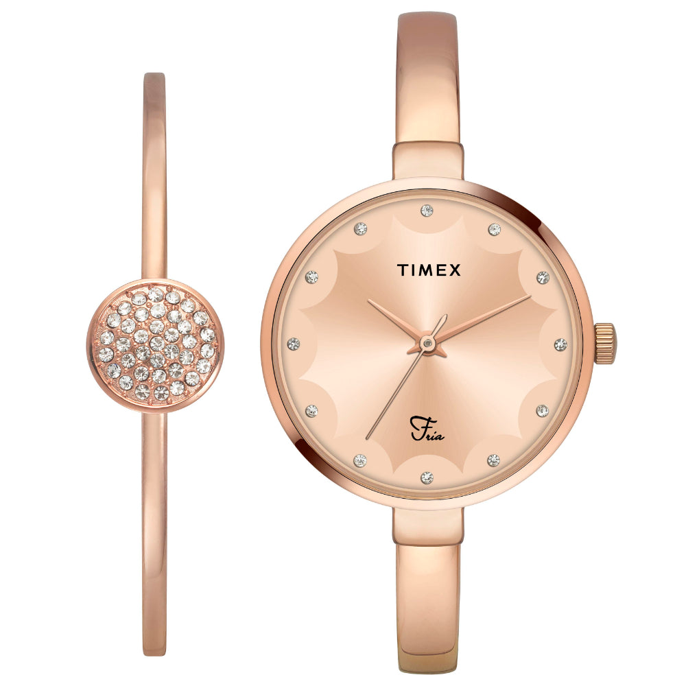 [TWEL18502] Timex Fria Women Rose Gold Round Dial Analog Watch with Bracelet - TWEL18502