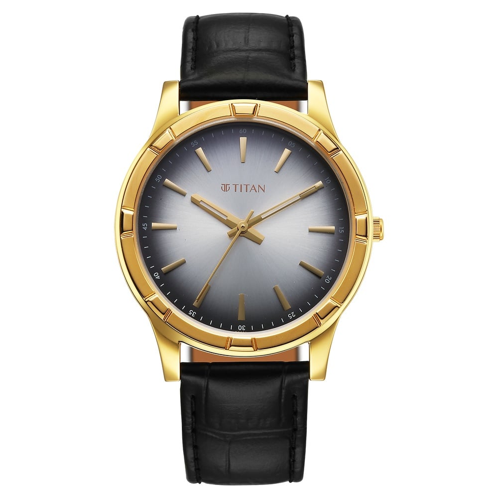 [10058yl03] Titan Karishma Festive Analog with Silver Dial Black Leather Strap Watch for Men