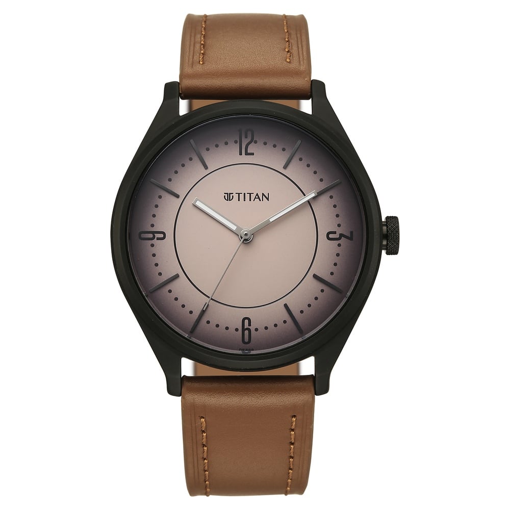 [1802NL03] Titan Neo Basics Analog with Beige Dial Brown Leather Strap Watch for Men