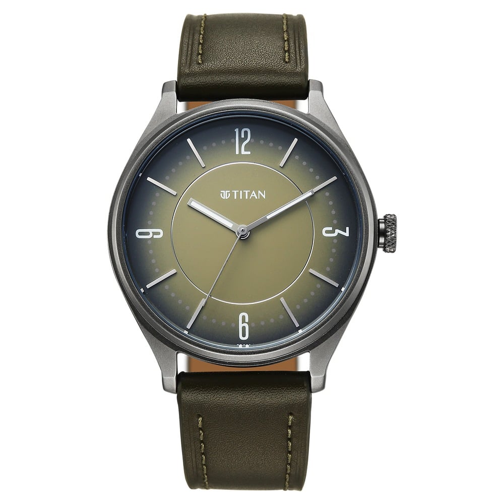 [1802QL05] Titan Neo Basics Analog with Green Dial Green Leather Strap Watch for Men