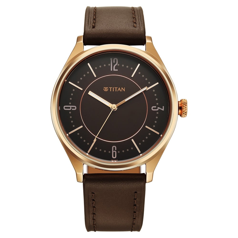 [1802wl03] Titan Neo Basics Analog with Brown Dial Brown Leather Strap Watch for Men