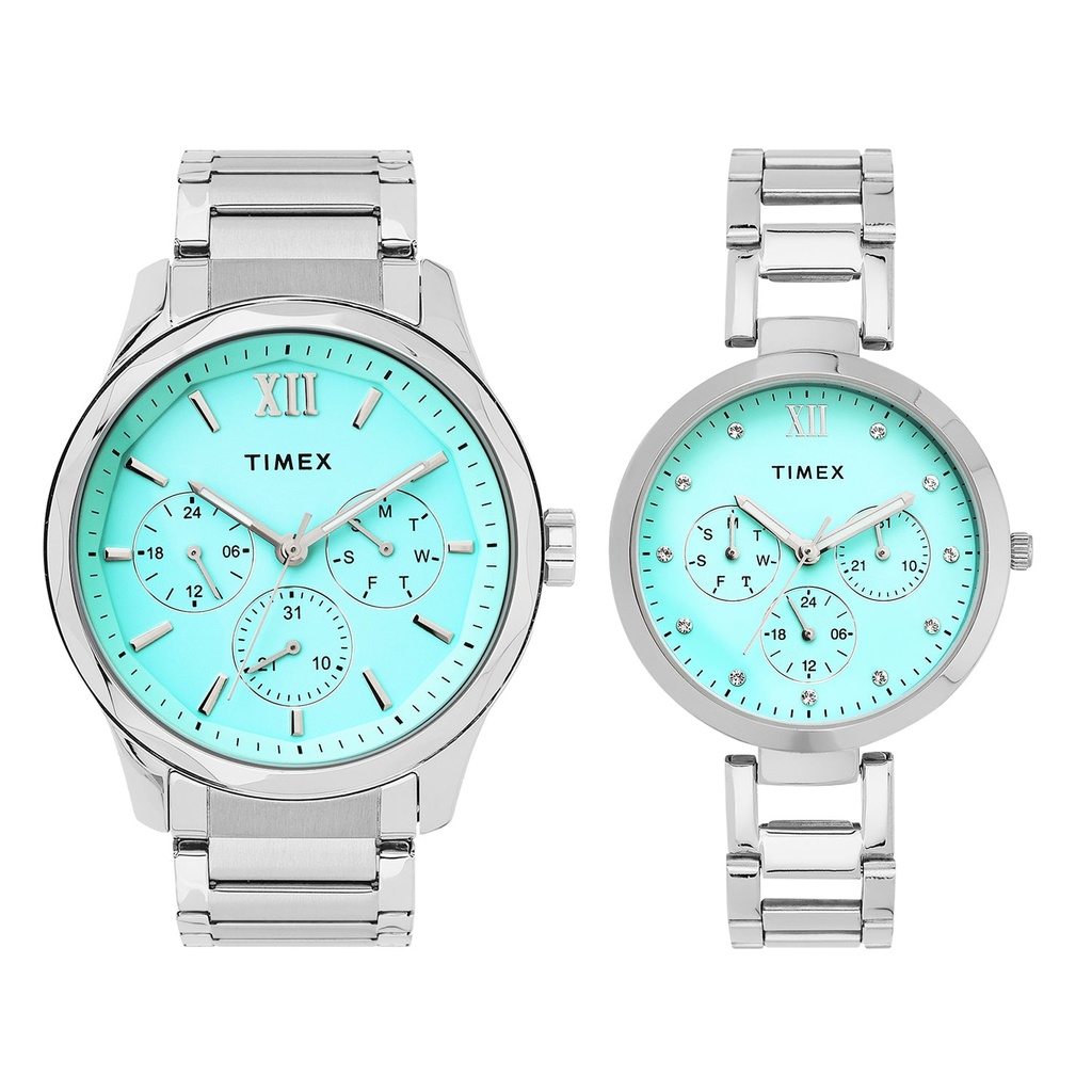 [TW00PR326] TIMEX Blue Round Dial Analog Pair's Watch - TW00PR326