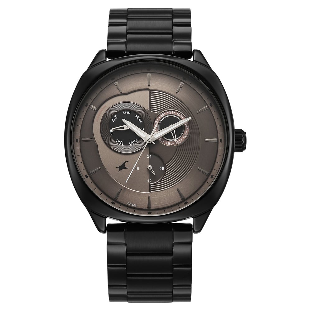 [3330nm01] Fastrack Tik Tok Quartz Multifunction Brown Dial Stainless Steel Strap Watch For Guys