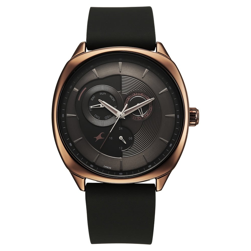 [3330QL01] Fastrack Tik Tok Quartz Multifunction Black Dial Leather Strap Watch For Guys