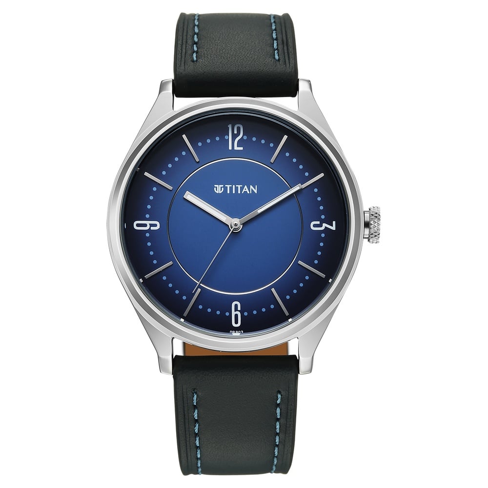 [1802sl21] Titan Neo Basics Analog with Blue Dial Blue Leather Strap Watch for Men