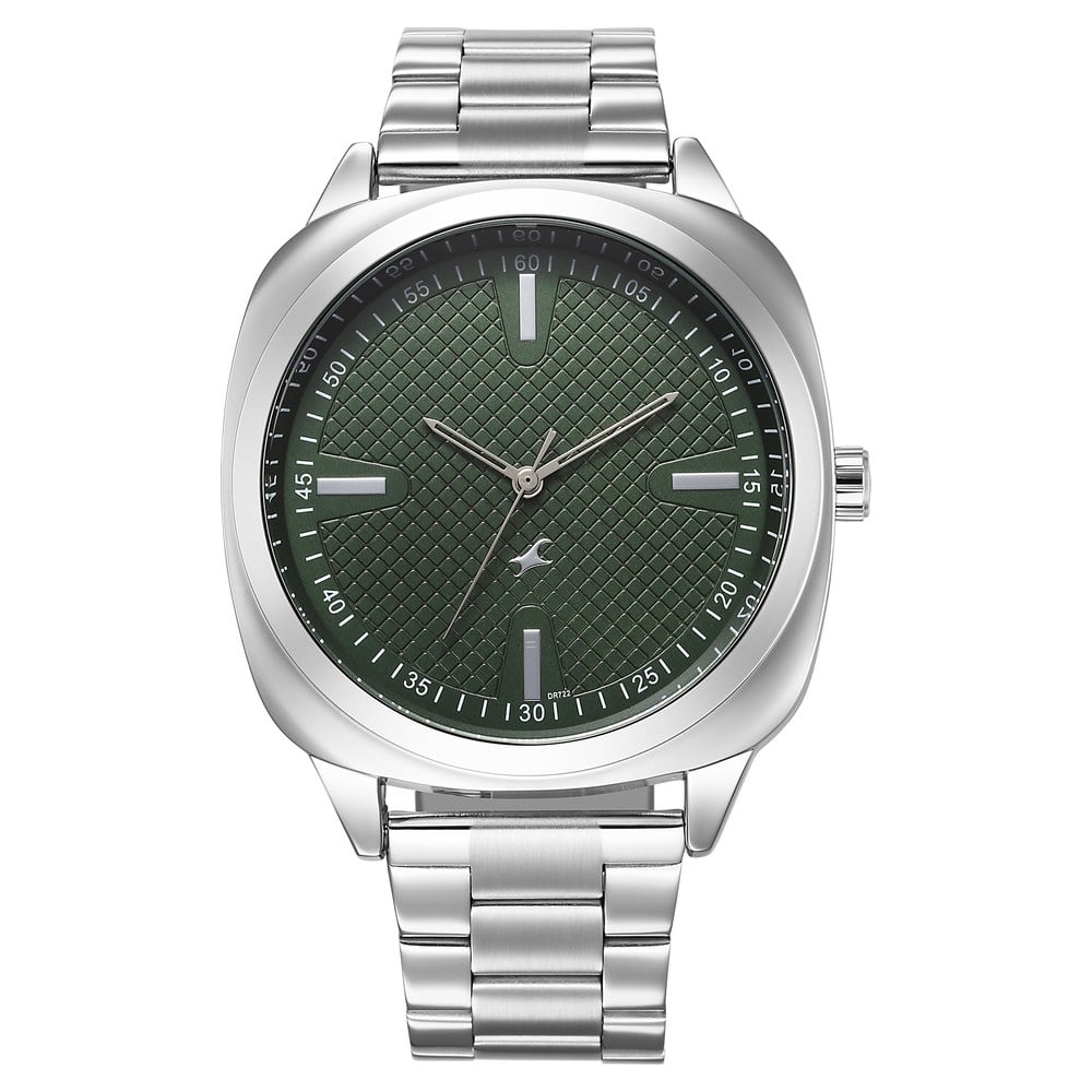 [38161sm01] Fastrack Stunners X Quartz Analog Green Dial Stainless Steel Strap Watch For Guys