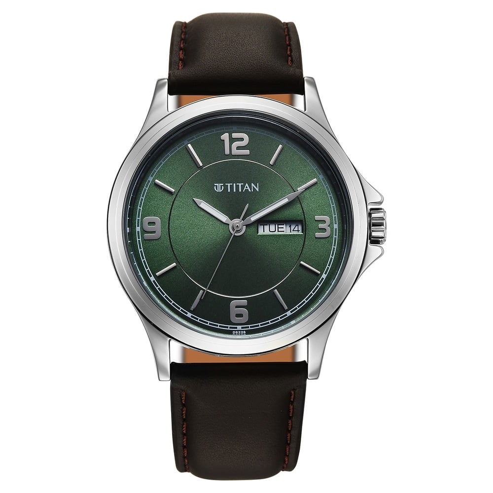 Titan Neo Arabic Analog with Day Date Green Dial Brown Leather Strap Watch for Men