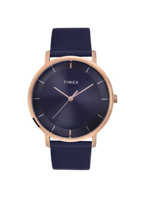 [TW0TG8015] Timex Men Blue Round Analog Brass Dial Watch TW0TG8015
