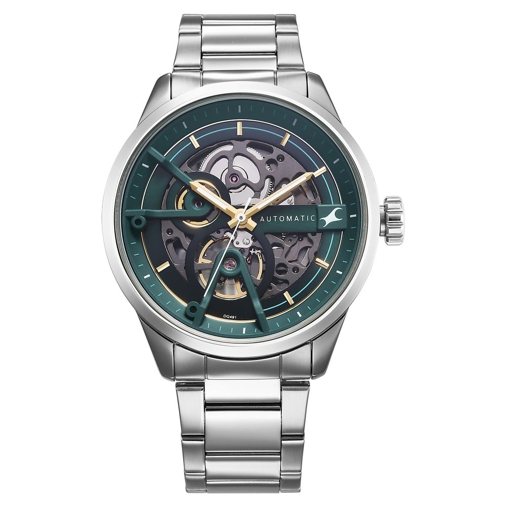 [3318SM01] Fastrack Automatics Green Dial Silver Metal Strap Automatic Watch ForGuys