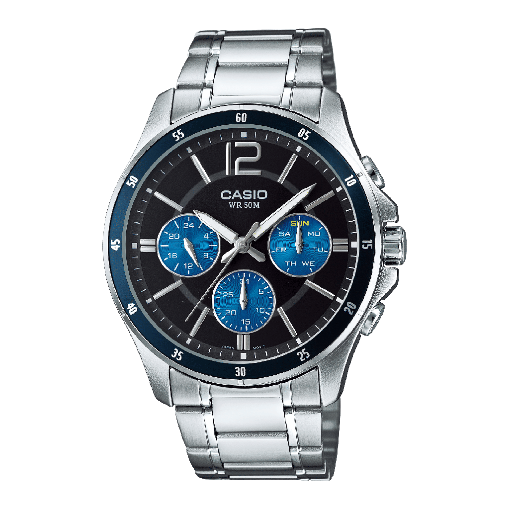 Casio Enticer Men Quartz Blue Dial Multi-Function Stainless Steel Watch A950