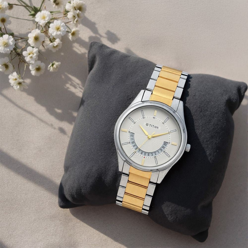 [1713BM01] Titan Lagan White Dial Analog Metal Strap Watch for Men