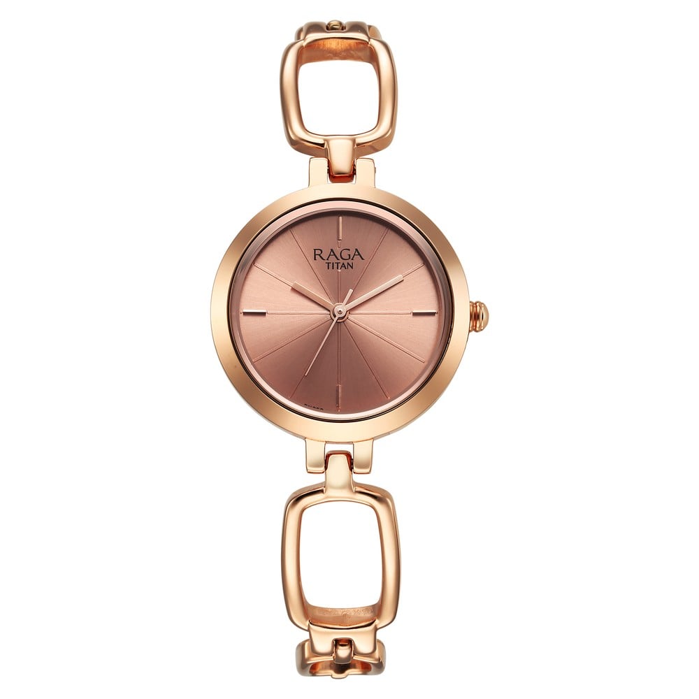 [2725wm01] Titan Raga Quartz Analog Rose Gold Round Dial Rose Gold Metal Strap Watch For Women