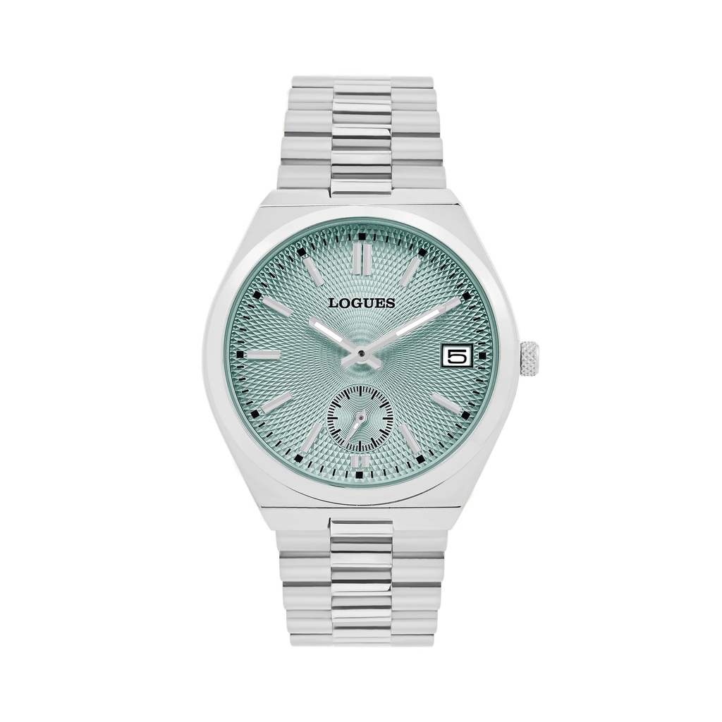 [G1997SMD-12] Logues Quartz Analogue Blue Dial Steel Metal Strap Watch For Men