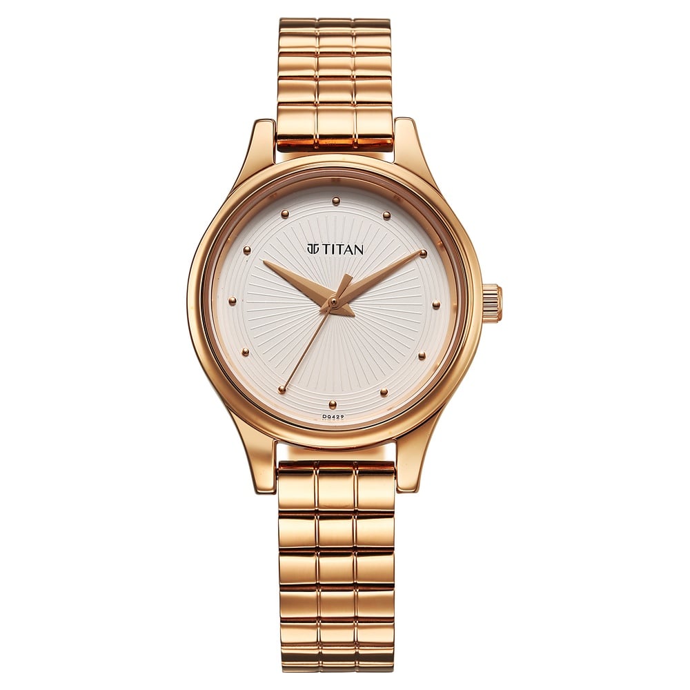 [2679WM02] Titan Karishma Quartz Analog Off White Dial Rose Gold Stainless Steel Strap Watch For Women