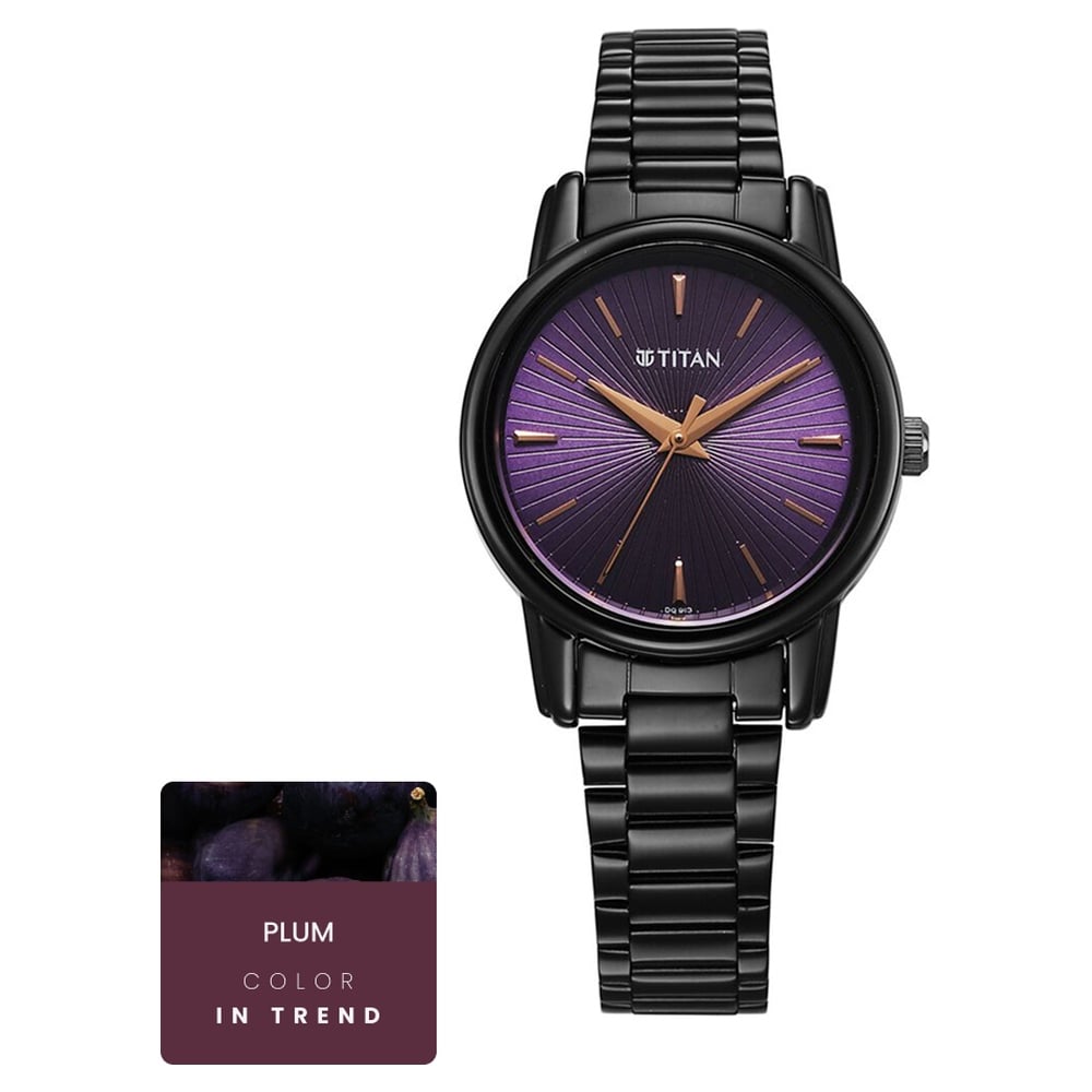 [2760NM01] Titan Karishma Quartz Analog Purple Dial Black Stainless Steel Strap Watch For Women