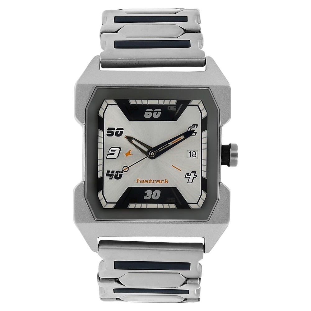 [1474sm01] Fastrack Quartz Analog Silver Dial Stainless Steel Strap Watch for Guys