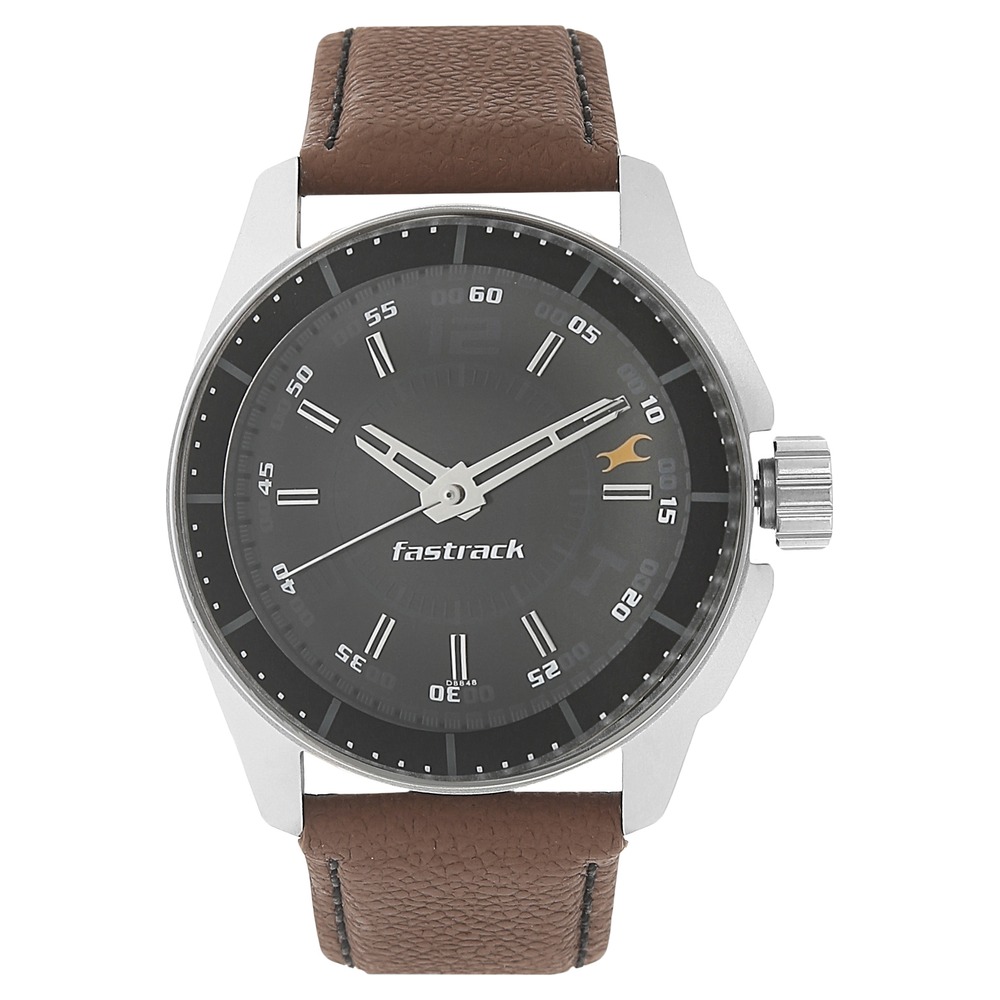 [3089SL05] Fastrack Quartz Analog Black Dial Leather Strap Watch for Guys