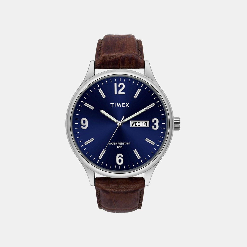Timex Trendline Men Quartz Blue Dial Analog Leather Watch TWEG18400