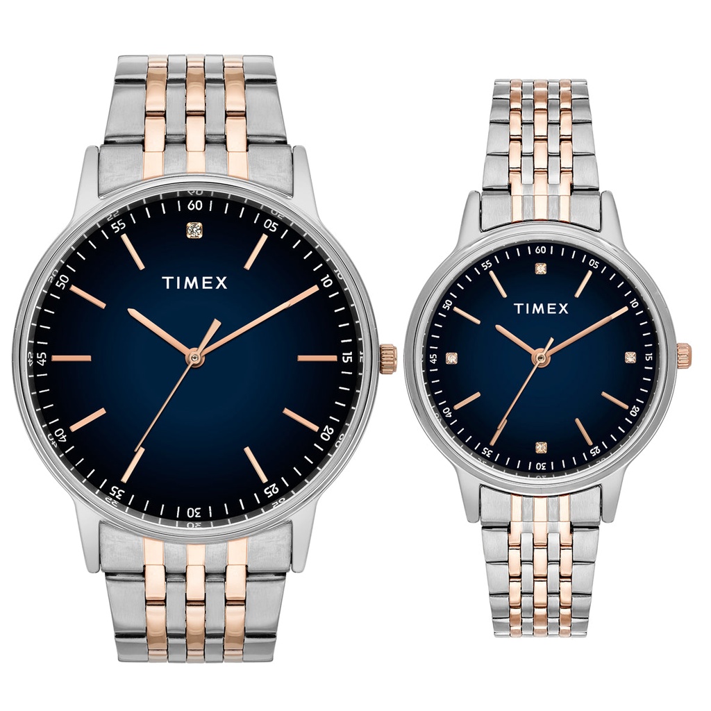 [TW00PR330] TIMEX Round Blue Dial Analog Pair's Watch - TW00PR330