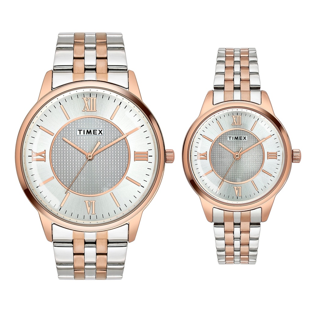 [TW00PR334] TIMEX Round Silver Dial Analog Pair's Watch - TW00PR334