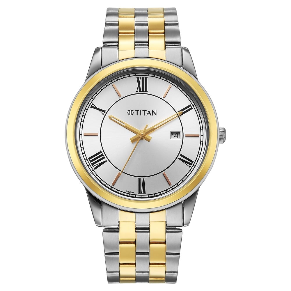 [10060bm01] Titan Karishma Festive Analog with Silver Dial Dual Tone Stainless Steel Strap Watch for Men