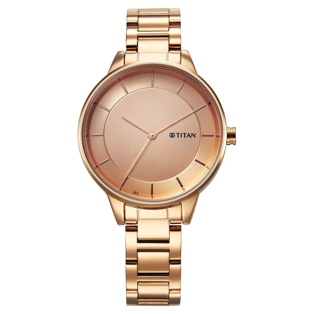 [2648wm06] Titan Razzle Dazzle Quartz Analog Rose Gold Dial Stainless Steel Strap Watch For Women