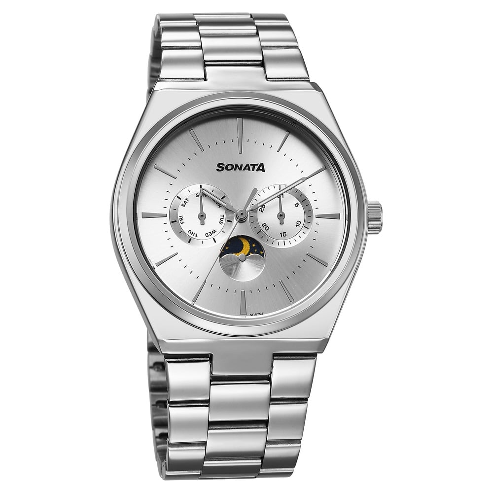 Sonata Festive Quartz Analog Silver Dial Metal Strap Watch For Men