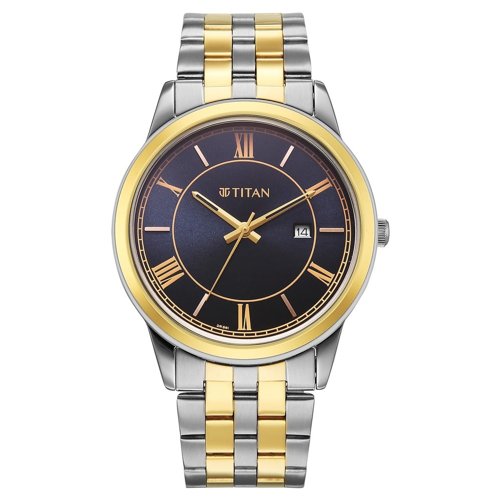 [10060BM03] Titan Karishma Festive Analog with Royal Blue Dial Dual Tone Stainless Steel Strap Watch for Men