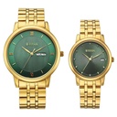 Titan Bandhan Eternal Pair Analog with Date and Green Dial Yellow Gold Stainless Steel Strap Watch for Couples