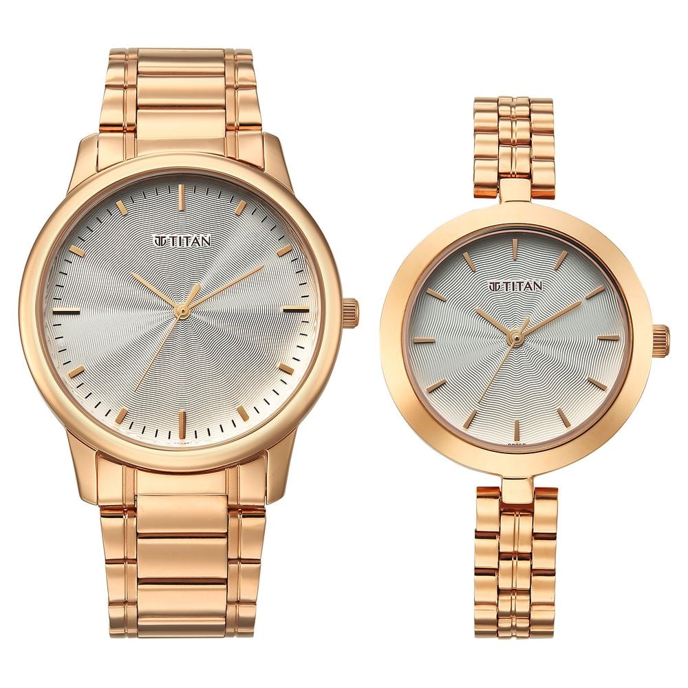 [19692969wm01] Titan Bandhan Eternal Pair Analog with Silver Dial Rose Gold Stainless Steel Strap Watch for Couples