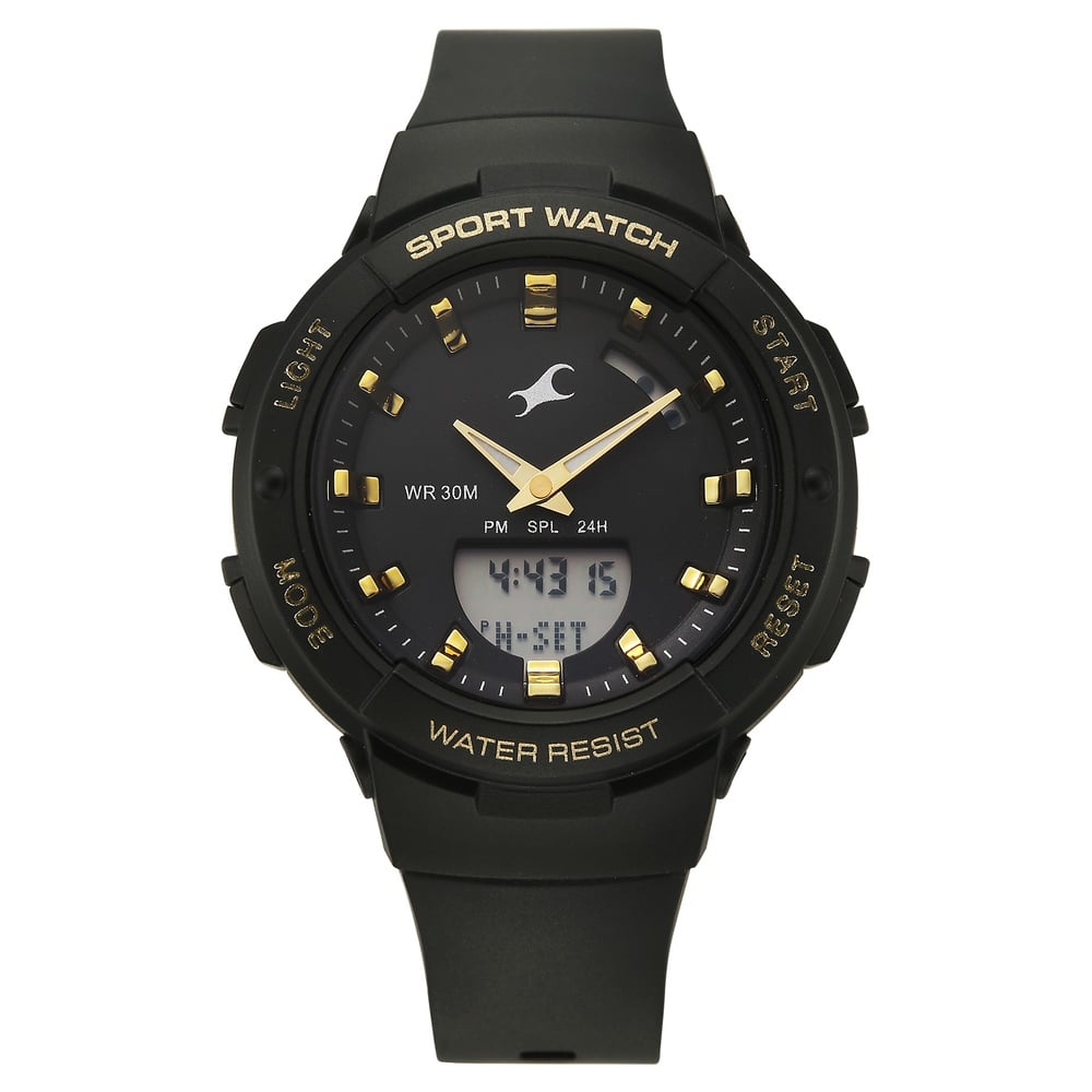 [68054pp01w] Fastrack StreetStyle Quartz Analog Black Dial Black Plastic Strap Watch For Girls