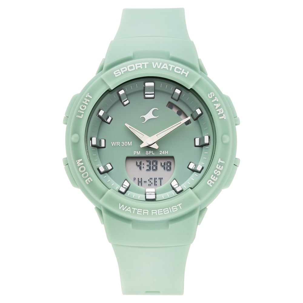 [68054pp03w] Fastrack StreetStyle Quartz Analog Green Dial Green Plastic Strap Watch For Girls