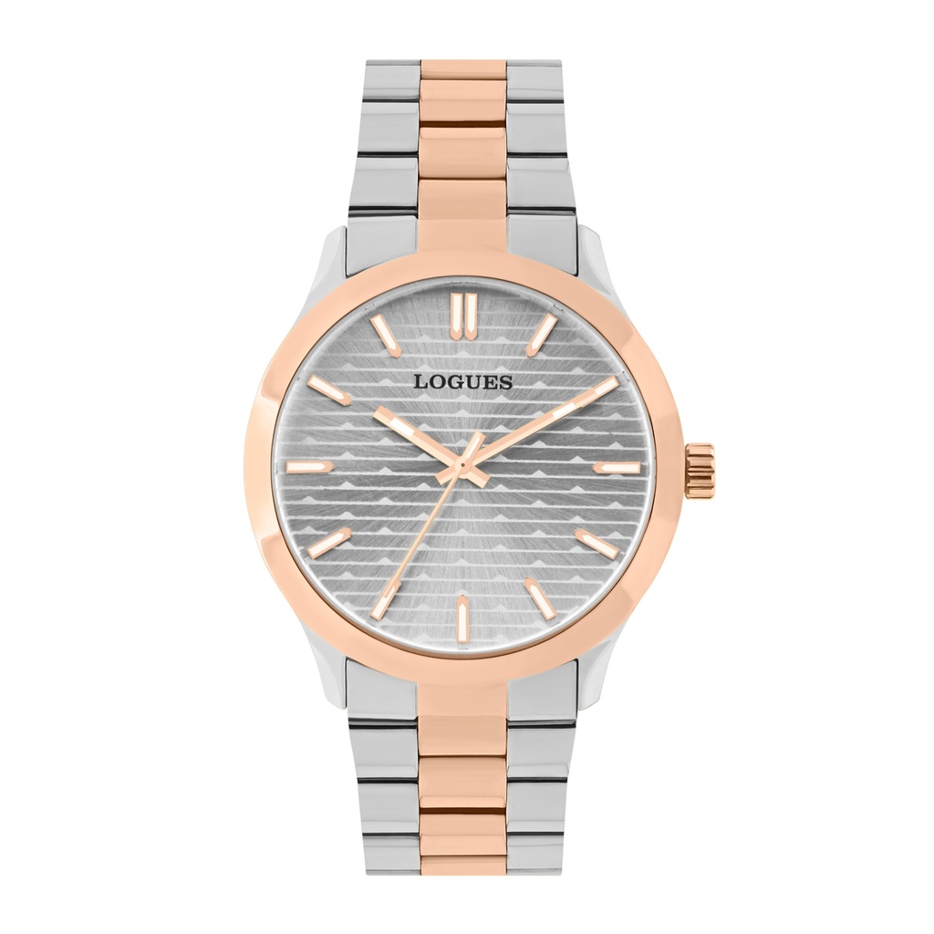 Logues Quartz Analogue Silver Dial Rose Two Tone Metal Strap Watch For Men