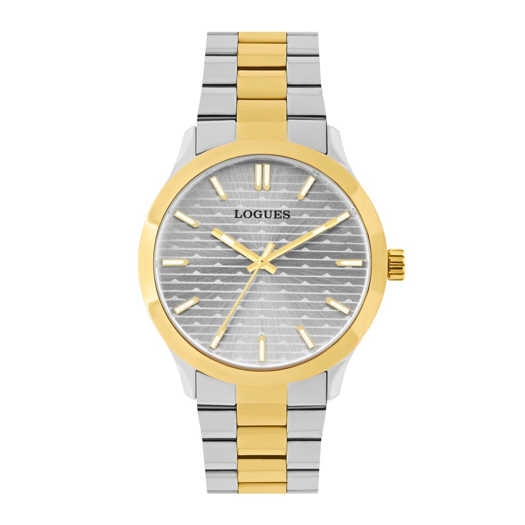 Logues Quartz Analogue Silver Dial Gold Two Tone Metal Strap Watch For Men