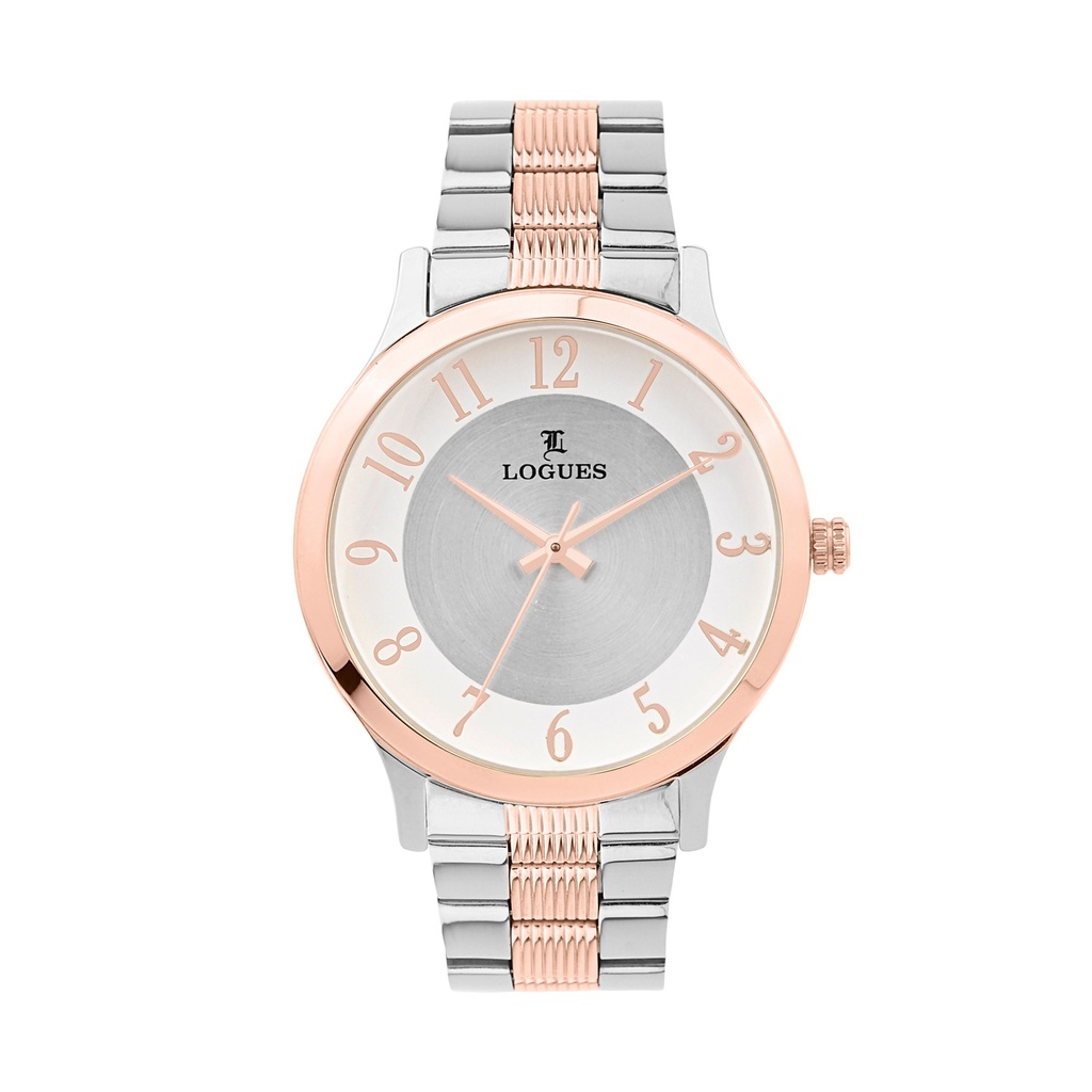 [G4189BWM-02] Logues Quartz Analogue Silver Dial Rose Two Tone Metal Strap Watch For Men