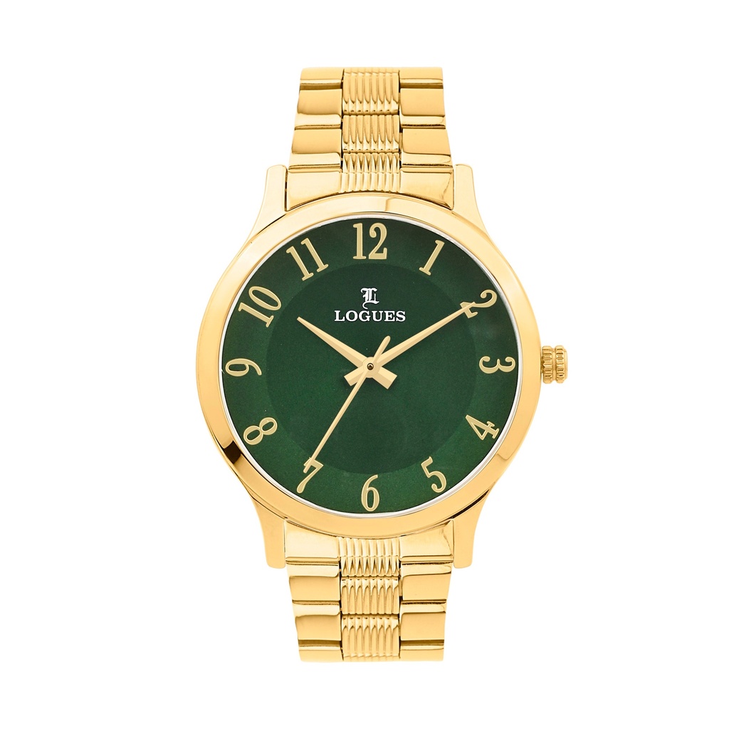 [G4189YM-10] Logues Quartz Analogue Green Dial Gold Metal Strap Watch For Men