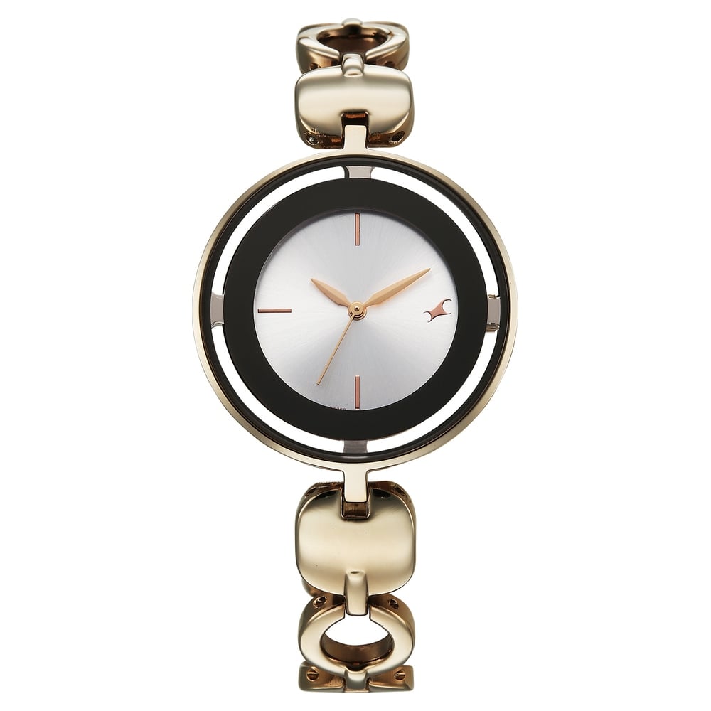 [6237QM04] Fastrack Chrome K Quartz Analog Silver Dial K Chrome Metal Strap Watch For Girls