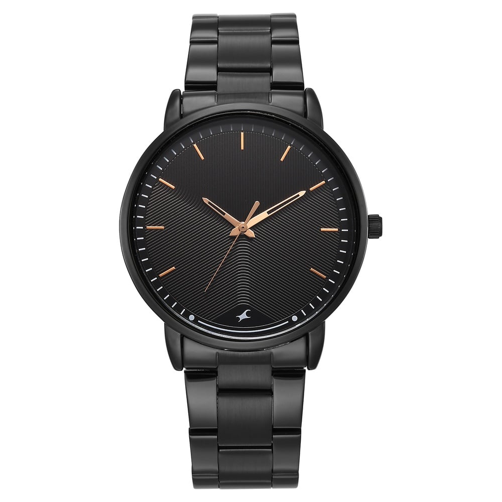 Fastrack Stunners Quartz Analog Black Dial Brown Stainless Steel Strap Watch For Guys